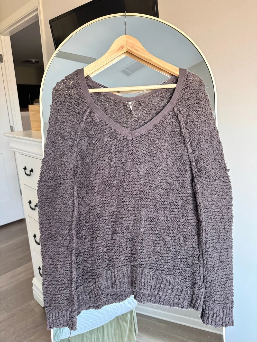 Free People Songbird Boucle Oversized Slouchy V-Neck Textured Sweater